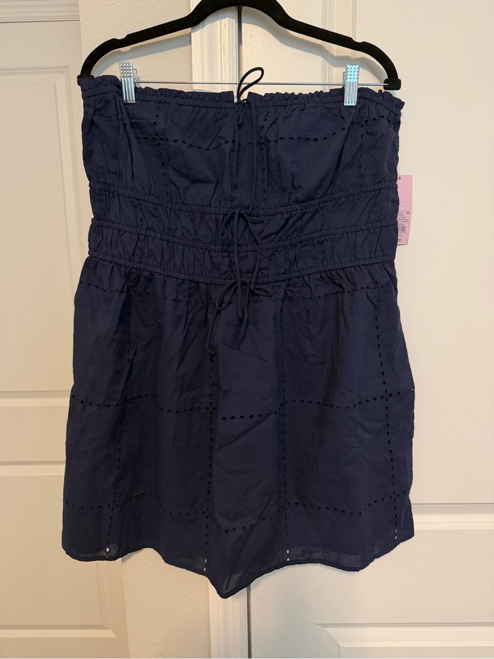 Navy Eyelet Mini Dress